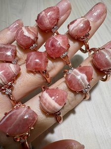 925 Sterling Silver Rhodochrosite <b>Ring</b> Natural Pink Gemstone <b>Adjustable</b> Rose Gold-Plated <b>Ring</b> Healing Crystal Jewelry - Product Image 4