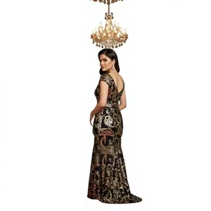 Vestido de Noche de Lujo con Diseño de Lazo de Cristal, Hombros Descubiertos, Estilo Sirena, con Cuentas, Largo hasta el Suelo, de Malla Transpirable - Product Image 5