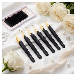 แหนบต่อขนตาปลายไฟเบอร์ 45 90 องศา สแตนเลสสตีล สำหรับต่อขนตาแบบเมกะวอลลุ่ม - Product Image 1