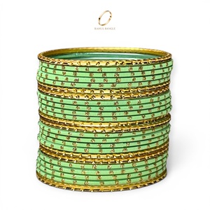 Juego de Brazaletes de Acero Inoxidable con Cristales Verdes para Niñas, Joyería India de Moda para Fiestas y Bodas, Exportación Global Premium - Product Image 3