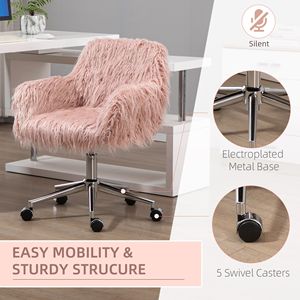 Sedia da Scrivania in Finta Pelliccia Rosa con Altezza Regolabile, Ruote Girevoli, Sedia da Lavoro in Pelle PU e Nylon per Ufficio e Camera da Letto - Product Image 5