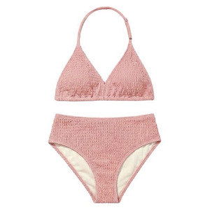 Ensemble de bikini texturé bleu clair pour femmes, maillot de bain deux pièces à taille haute, tricoté extensible, couleur unie, tenue de plage - Product Image 2