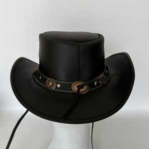 Chapeau de cowboy western unisexe en cuir avec bande à conchos, réglable pour adultes, pour le printemps, l'automne et les activités de plein air - Product Image 1