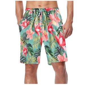 Short de bain floral pour homme avec cordon de serrage à la taille, séchage rapide, poches, coupe décontractée, longueur courte, taille mi-haute, en Spandex et Polyester - Product Image 4