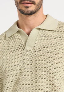 Camiseta de Punto para Hombre, con Cierre, Manga Corta, Color Sólido, Casual, Transpirable, Corte Regular, Verde Claro, Tela de Poliéster - Product Image 6