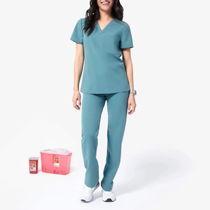 Tenues d'infirmières personnalisées pour femmes, ensembles de blouses médicales, tissu respirant et anti-humidité, extensible dans quatre directions, 5 poches au total - Product Image 4