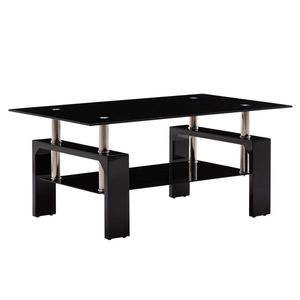 Modern Black Rectangle Coffee Table with Side Highlight Glass Top and Shelf for Living Room - Product Image 1