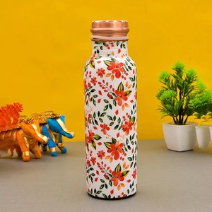Floral Printed <b>Copper</b> Water <b>Bottle</b> Handmade Designer Leakproof Ayurvedic <b>Drinking</b> <b>Bottle</b> for Home Office Travel Gym and Gifting - Product Image 1