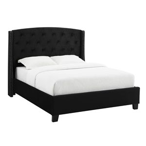 Letto Imbottito in Stile Contemporaneo con Finitura Nera, Struttura in Legno e Dettagli in Tessuto e Borchie, Arredamento Camera da Letto - Product Image 2