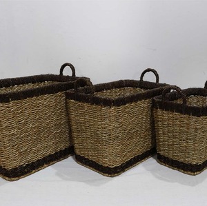Rustic Handwoven Eco-Friendly Seagrass <b>Storage</b> <b>Basket</b> Set Cotton <b>Rope</b> Organizer Bin Multifunction Handles for Living Room Decor - Product Image 6