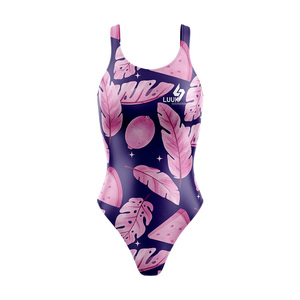 OEM ODM Women's Eco Friendly One <b>Piece</b> Swimsuit Plant Pattern Round Neck Stretchable Swimwear Bodysuit Custom Front Logo Printed - Product Image 1