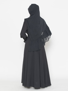 Abaya Negra para Mujer, Larga hasta el Suelo, Corte Holgado, Manga Larga, con Capucha, Estilo Modesto para Uso Diario, Estilo de Oriente Medio, Vestido de Poliéster - Product Image 2