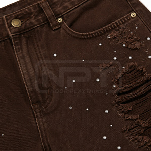 Wholesale Custom Plus Size Rhinestone Distressed <b>Jeans</b> <b>Shorts</b> Cotton Custom Color <b>High</b> <b>Waist</b> Denim <b>Shorts</b> - Product Image 6