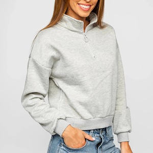 Sweat-shirt gris chiné à col montant et fermeture éclair sur le devant, coupe oversize, en molleton, style streetwear décontracté - Product Image 1