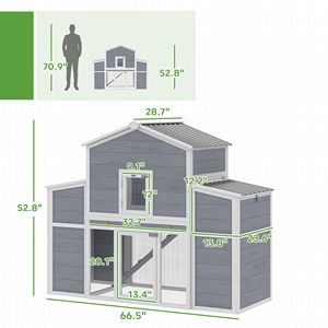 Grande Pollaio in Legno Tipo H da 169 cm con 2 Cassette Nido, Vassoio Scorrevole e Rampa per Conigli da Giardino - Product Image 3
