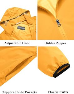 Men's <b>Yellow</b> Hooded Windbreaker <b>Jacket</b> With Zipper Closure Casual <b>Waterproof</b> Polyester Coat Spring Outwear Regular Fit - Product Image 4