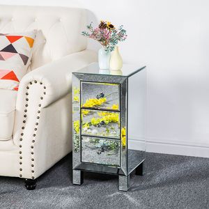 Silver 3-Drawer <b>Mirrored</b> Nightstand <b>Bedside</b> End <b>Table</b> for Bedroom or Living Room - Product Image 3