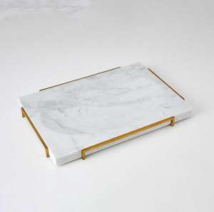 Plateau de table basse en marbre blanc naturel avec poignées dorées brossées, décoration de luxe pour la maison, plateau de vanité haut de gamme en marbre blanc design - Product Image 1
