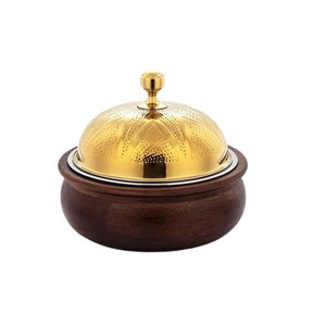 Olla para Servir de Madera Natural con Tapa de Acero, Cazuela de Metal y Madera, Decoración de Mesa, Cazuela para Servir Comida Caliente - Product Image 1