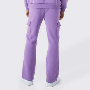 Conjunto Deportivo de Dos Piezas para Hombre, Sudadera con Cuello Redondo y Estampado de Letras en Color Morado, Pantalones Deportivos Tipo Cargo, Estilo Casual Urbano - Product Image 4