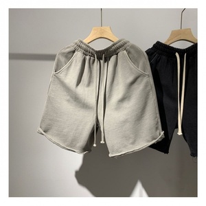Men's Hip Hop Style Flock Print Garment Dyed Cotton Shorts Drawstring Mid Waist Breathable Anti-UV Summer Sweat Shorts Pockets - Product Image 4