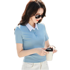 เสื้อเชิ้ตผ้าฝ้ายถักคุณภาพสูง ระบายอากาศได้ดี เป็นมิตรกับสิ่งแวดล้อม สีพื้น คอวินเทจ แขนสั้น ทรงเข้ารูป แฟชั่นลำลอง - Product Image 4