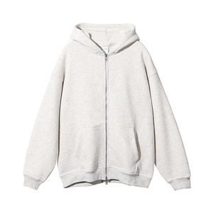 Sweat-shirt unisexe à capuche zippé en polaire bleu clair, coupe oversize décontractée, longueur standard, couleur unie, tricoté, pour l'automne - Product Image 4