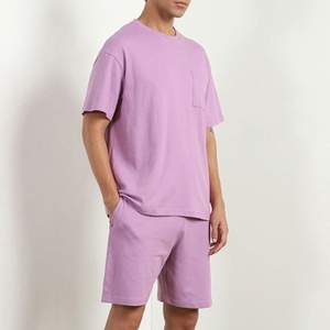 Conjunto de Camiseta y Pantalones Cortos de Moda Masculina al por Mayor, Liso, Sólido, de Verano, Dos Piezas, Casual, Estilo Urbano, Traje de Salón, Proveedor Mayorista para Exportación - Product Image 4