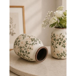 Ceramic Tabletop <b>Vase</b> Set With Floral Pattern Shabby Chic Design 8-16 Inches Painted Glaze Exquisite Durable Decor - Product Image 4