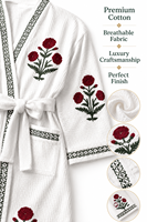 Robe de chambre gaufrée blanche pour femme, broderie florale, col en V, manches trois quarts, en coton doux, longueur intégrale, tenue décontractée de nuit, printemps