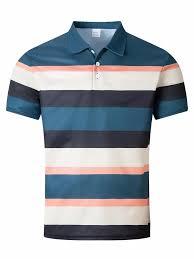 Polo de hombre con rayas horizontales multicolor – Verde azulado, coral y azul marino – Piqué de algodón de manga corta – Camiseta informal transpirable para verano - Product Image 2
