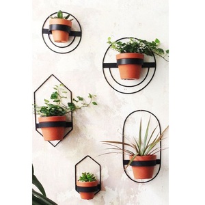 Modern Metal Wall Planters with Geometric <b>Frames</b> for Indoor Outdoor Green <b>Plants</b> Terracotta Pots Hanging Vertical Garden Decor - Product Image 1