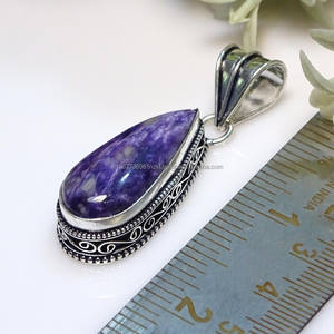 Colgante de plata esterlina 925, hecho a mano colgante de plata, colgante de charoita ovalada, colgante de piedra azul, regalo para ella - Product Image 2