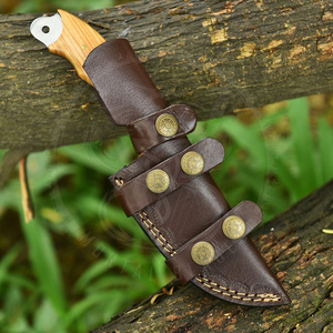 Couteaux à lame fixe de haute qualité en acier Damas, couteaux de randonnée, de chasse, de survie en plein air avec étui en cuir - Product Image 3