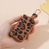 Porte-monnaie zippé en cuir PU tendance 2026, porte-clés écologique, durable, portable, personnalisé, motif léopard, étui pour clés de voiture