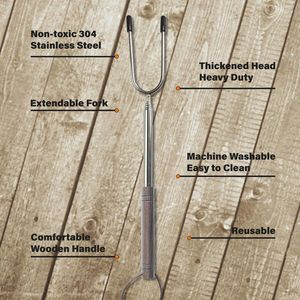 Brochetas telescópicas de acero inoxidable SUS304 de 41 pulgadas con mango de madera para asar malvaviscos en brasero - Herramientas para barbacoa - Product Image 2