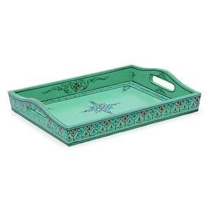 Luxury Decorative MDF Turquoise Wooden Serving Tray <b>With</b> Handles Hand Painted Nesting <b>Storage</b> Display Tray For <b>Coffee</b> <b>Table</b> Use - Product Image 1