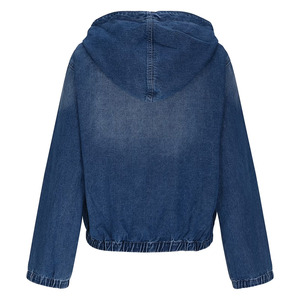 Sudadera con Capucha de Mezclilla Ecológica de Alta Calidad para Mujer, con Cierre de Cremallera de un Cuarto, Manga Larga, Color Azul, con Puños Elásticos - Product Image 2