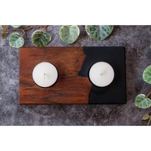 Support de bougies à quatre emplacements en bois et résine verte, fait main, pour décoration de table longue, centre de table, cadeau, vente en gros, fournisseur artisanal - Product Image 6