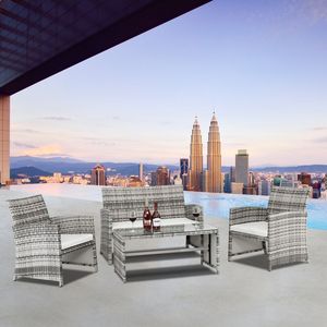 Set di Mobili da Esterno in 4 Pezzi per Tutte le Stagioni, Divano Sezionale in Rattan Intrecciato con Cuscini per Aree Conversazione in Giardino - Product Image 3
