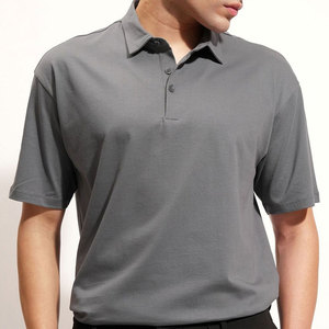 Polo à manches courtes gris pour homme, couleur unie, respirant, en coton, décontracté, coupe classique, tissu Oxford tissé, design boutonné - Product Image 2