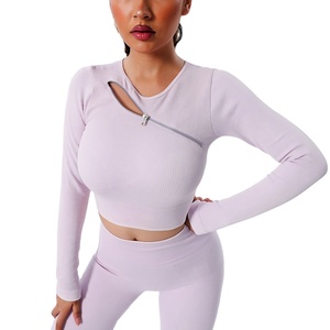 2025 Logo personnalisé ensemble de vêtements de sport pour femmes Yoga à séchage rapide et hauts longs et courts avec fermeture éclair et bouton décor taille 6XL - Product Image 6