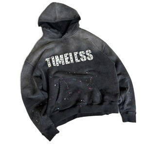 Sweat à capuche surdimensionné OEM en coton 100% délavé à l'acide, de haute qualité, personnalisé, avec fermeture éclair intégrale et strass, style streetwear - Product Image 1