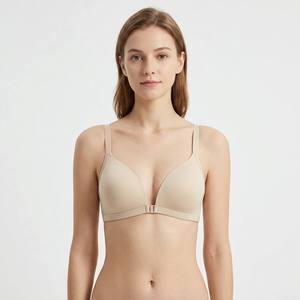 Soutien-gorge sans armatures à fermeture avant, bonnets triangulaires sans couture, effet push-up, fin, confortable, pour usage quotidien, uni - Product Image 1