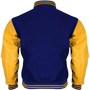 Chaqueta Varsity para Hombre, Diseño Archie, en PU Amarillo y Lana Azul, con Contraste de Letras - Product Image 5