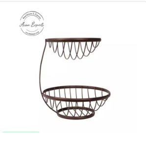 Modern Two Tier Fruit <b>Basket</b> Metal Countertop Organizer Black <b>Wire</b> Storage Stand Kitchen Produce Holder Decor - Product Image 5