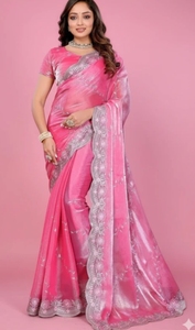 Sari KV Jimmy Jimmy de Seda y Viscosa, Tejido y Bordado, Tradicional, para Fiestas y Uso Diario (Rosa) - Product Image 6