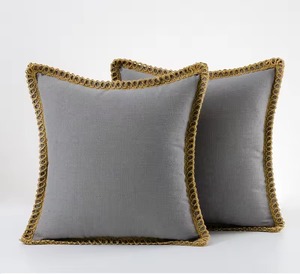 Funda de Cojín Cuadrada Azul Clásica con Ribete Trenzado, Cierre de Sobre de Algodón Hecho a Mano, Decoración para el Hogar - Product Image 2