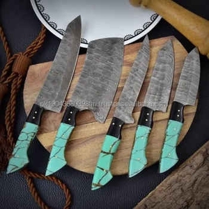 Ensemble de couteaux de chef en acier damas forgé noir, écologiques, ambidextres, avec manche en bois de rose brun - Product Image 4
