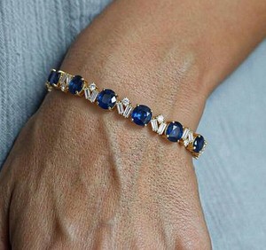 Lab Grown Blue Sapphire <b>Charm</b> Bracelet in 925 Sterling <b>Silver</b> Gold Plated Luxury Elegant September Birthstone Jewelry - Product Image 3